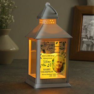 Personalised Botanical Memorial Photo Upload White Indoor Lantern