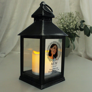 Personalised "Light That Shines In Our Hearts" Photo Upload Black Lantern
