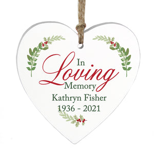 Personalised 'In Loving Memory' Heart Christmas Decoration - Wreath