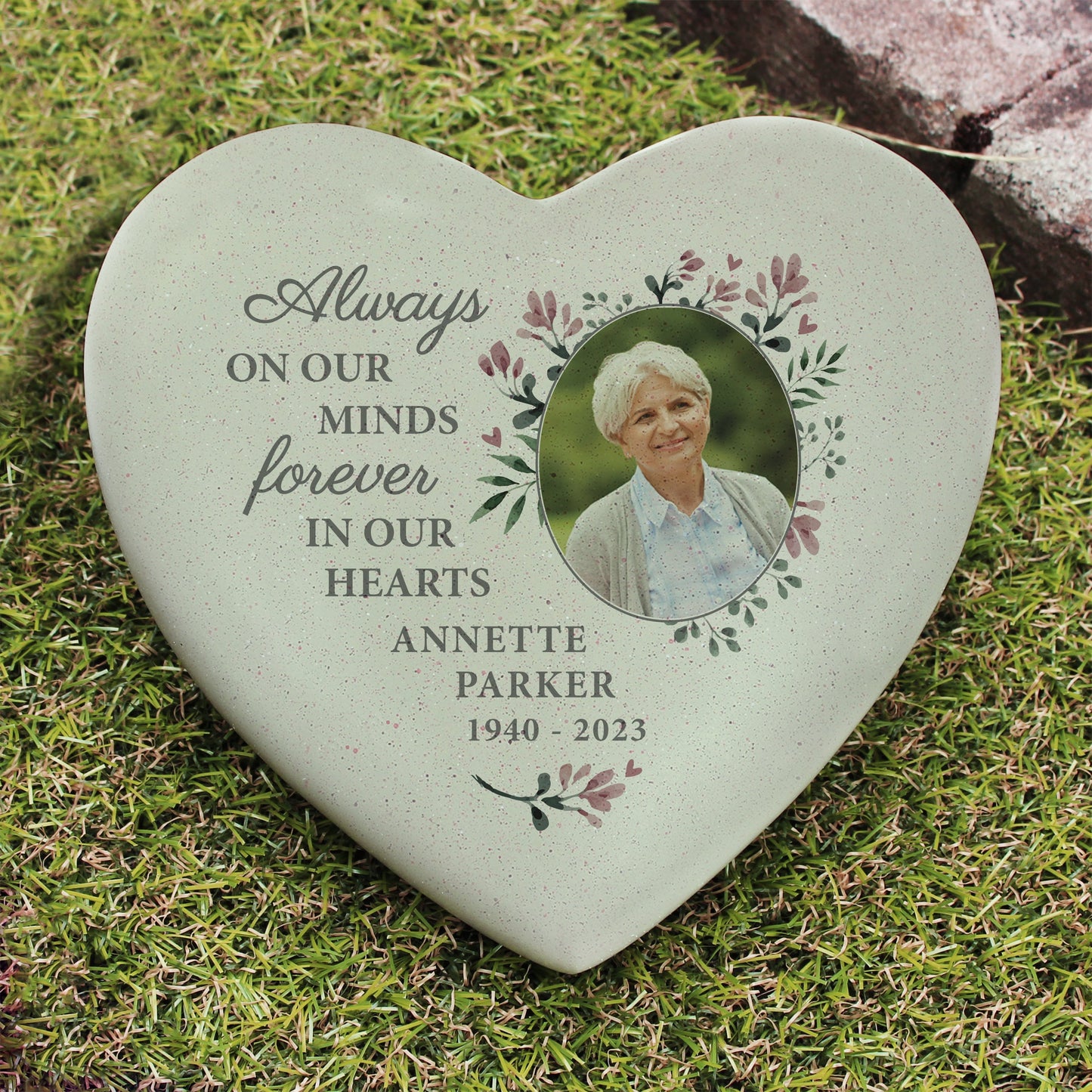Personalised Floral Memorial Resin Heart Shape With Photo Upload