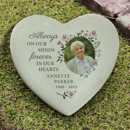 Personalised Floral Memorial Resin Heart Shape With Photo Upload