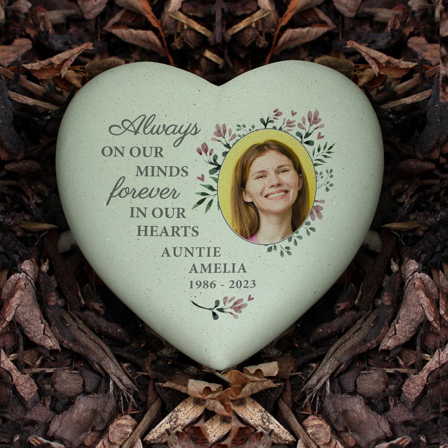 Personalised Floral Memorial Resin Heart Shape With Photo Upload