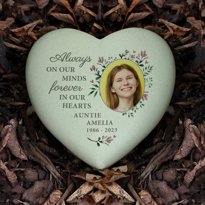 Personalised Floral Memorial Resin Heart Shape With Photo Upload
