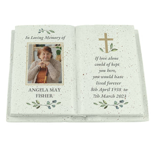 Personalised Memorial Book Style with Cross Photo Upload Resin Book