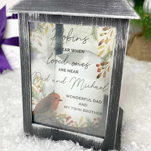 Load image into Gallery viewer, Personalised Robins Appear.. Memorial Black Lantern