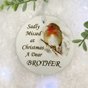 Robin 'Missed At Christmas' Glass Hanging Decoration - Brother
