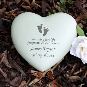 Personalised Outdoor Memorial Tribute. Heart, Infant Footprints Motif. 'Tiny Feet'.