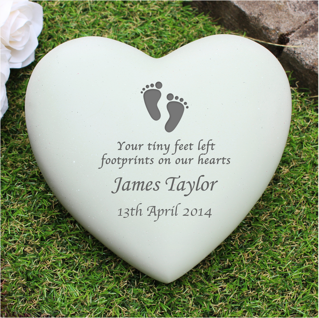 Personalised Outdoor Memorial Tribute. Heart, Infant Footprints. 'Tiny Feet'.