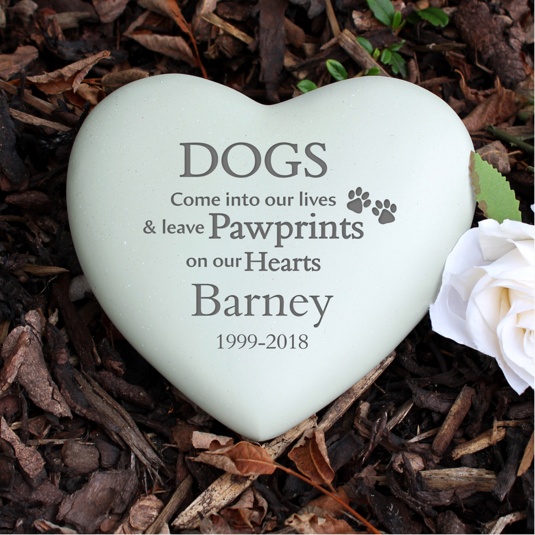 Personalised Outdoor Memorial Tribute. Heart. 'DOGS ... Pawprints on our Hearts'