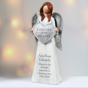 Personalised Memorial Ornament. Angel. 'Forever in Our Hearts' Sentiment.