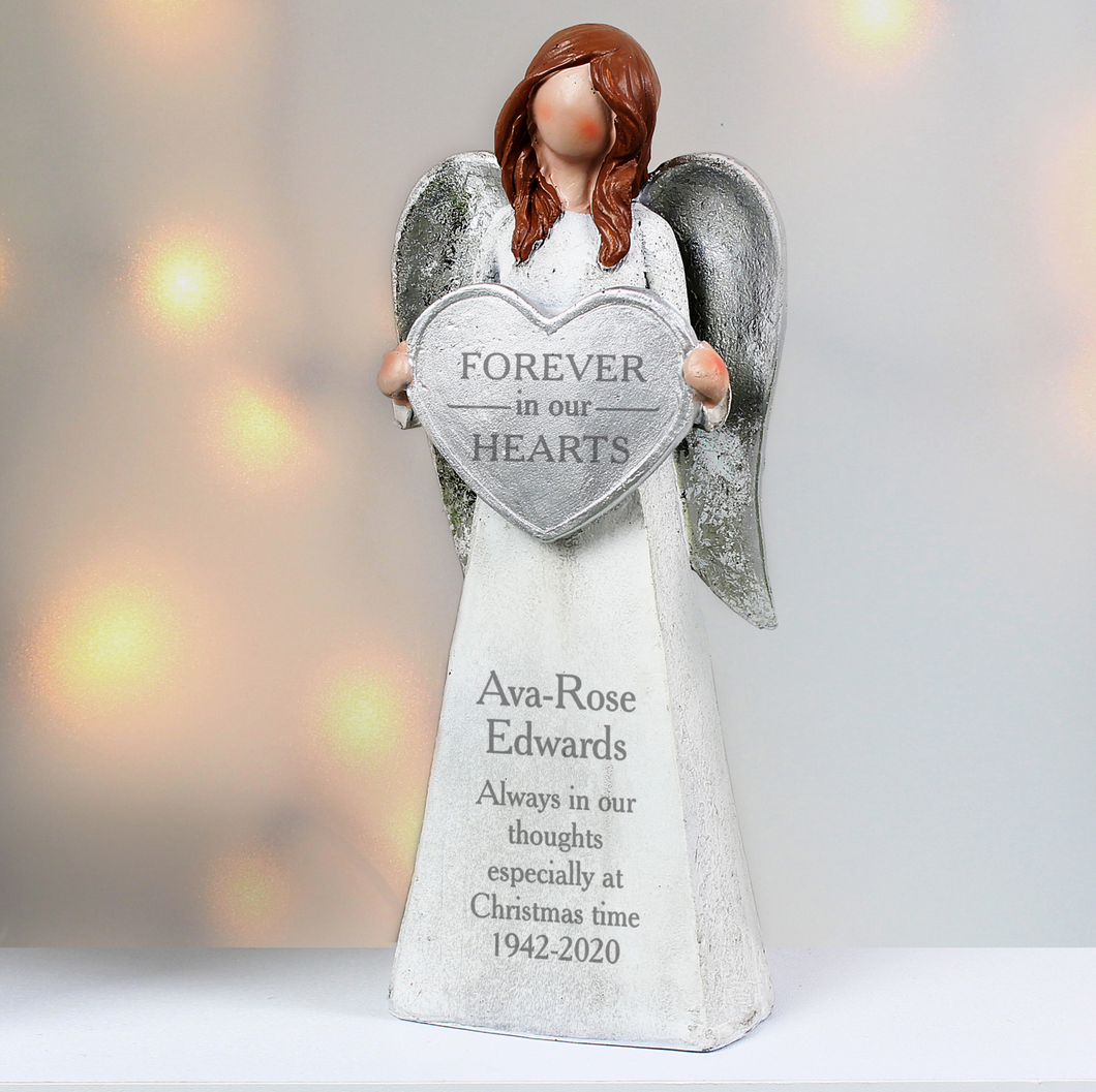 Personalised Memorial Ornament. Angel. 'Forever in Our Hearts' Sentiment.