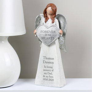 Personalised Memorial Ornament. Angel. 'Forever In Our Hearts' Sentiment.