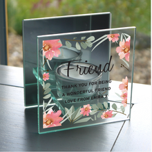Load image into Gallery viewer, Personalised Memorial Tea light Holder. Pink Floral, Mirrored. Your Message.