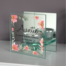 Load image into Gallery viewer, Personalised Memorial Tea light Holder. Pink Floral, Mirrored. Your Message.