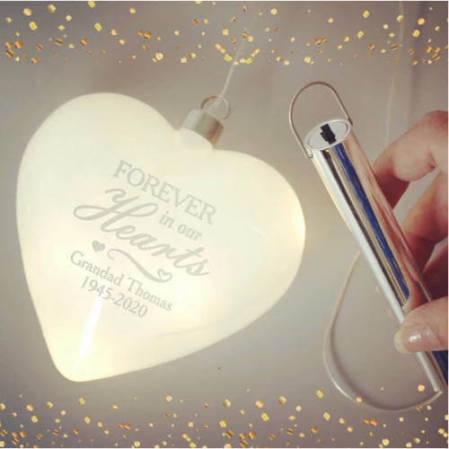 Personalised Christmas LED Hanging Glass Heart - Memorial
