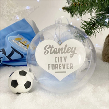 Load image into Gallery viewer, Personalised Football Fan Memorial Hanging Heart Christmas Bauble