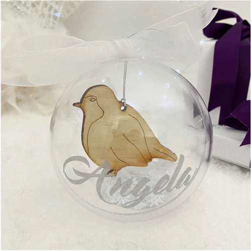 Personalised Wooden Hanging Robin Bauble