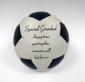 Graveside / Memorial Tribute. Football Shaped. 'Special Grandad, Happy Times'