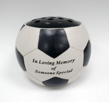 Load image into Gallery viewer, Graveside / Memorial Vase. Football Shaped. &#39;In Loving Memory of Someone Special&#39;. Plain background.