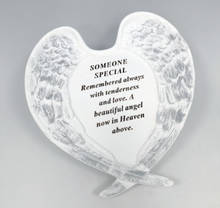 Load image into Gallery viewer, Outdoor Memorial Ornament. White Angel Wings Enfold &#39;Someone Special&#39;.