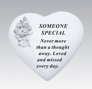 Outdoor Memorial Tribute. Rose Bouquet embellished Heart. 'Someone Special'.