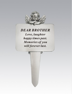 Memorial Plot Tribute. Silver Cherub. 'Dear Brother'.