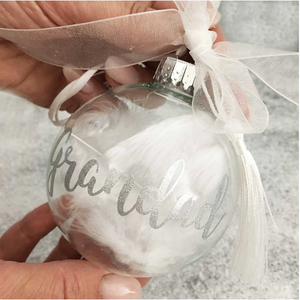 Personalised Luxury Feather Filled Glass Memorial Bauble