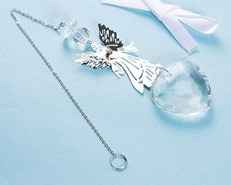 Crystal Heart Metal Angel Memorial Sun Catcher