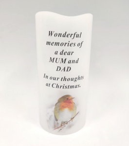 Robin Christmas Memorial LED Candle - Mum and Dad