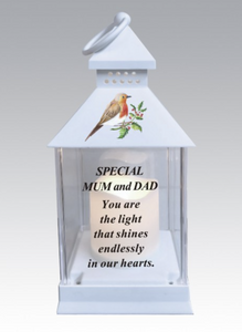 Robin Memorial LED Lantern - Mum and Dad