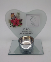 Load image into Gallery viewer, Tealight Holder And Frame With Christmas Robin Detail And Message To Dad