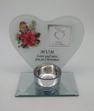 Load image into Gallery viewer, Tealight Holder And Frame With Christmas Robin Detail And Message To Mum