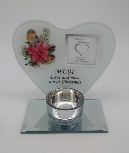 Tealight Holder And Frame With Christmas Robin Detail And Message To Mum