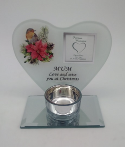 Tealight Holder And Frame With Christmas Robin Detail And Message To Mum