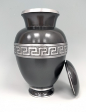 Load image into Gallery viewer, Grey with silver detail metal Adult Urn for Ashes