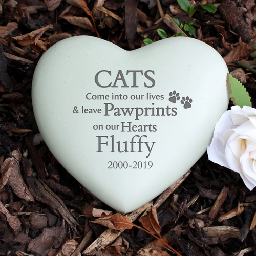 Personalised Outdoor Memorial Tribute. Heart. 'CATS ... Pawprints on our Hearts'