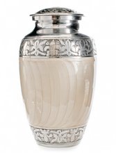 Load image into Gallery viewer, Silver and Cream White Adult Metal Urn