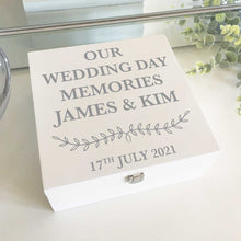 Load image into Gallery viewer, Personalised Memory &amp; Keepsake Box. Wood. White, Coloured Text. Your Own Message