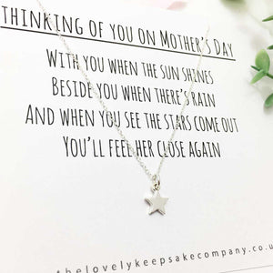 Sterling Silver Star Necklace - Thinking Of You On Mother's Day Poem