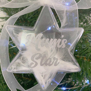 White Feather Filled Star Memorial Christmas Decoration