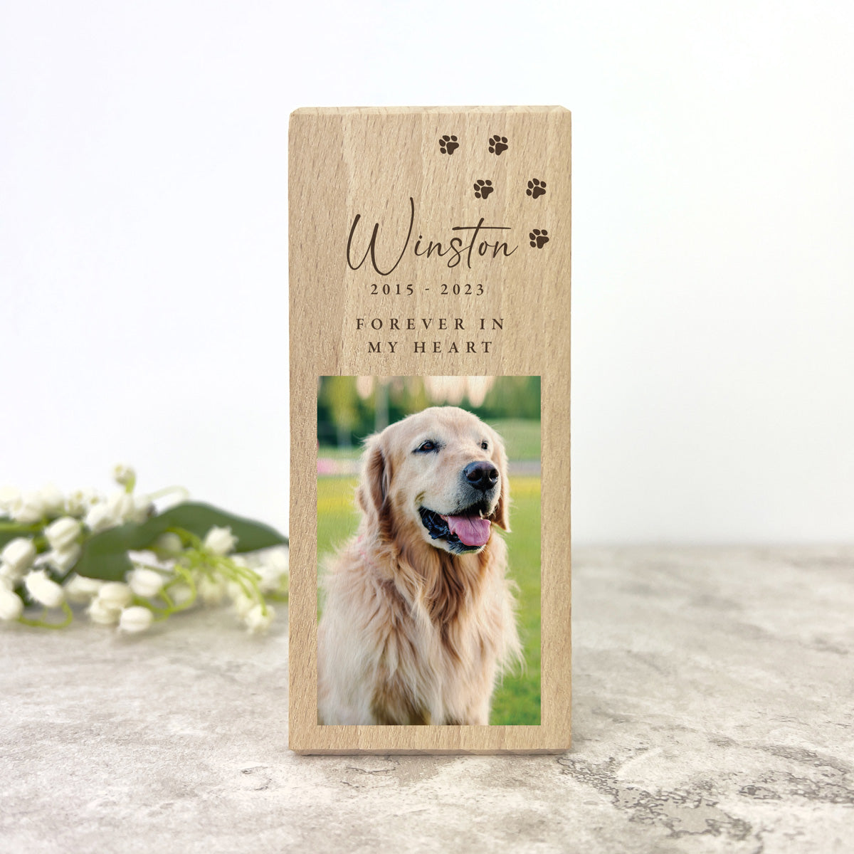 Personalised Solid Wooden Photo Pet Memorial Tea Light Holder 2 Size