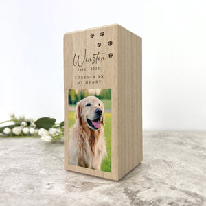 Personalised Solid Wooden Photo Pet Memorial Tea Light Holder - 2 Sizes