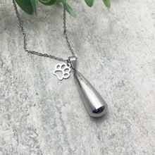 Load image into Gallery viewer, Paws Teardrop Cremation Ashes Memorial Urn Necklace