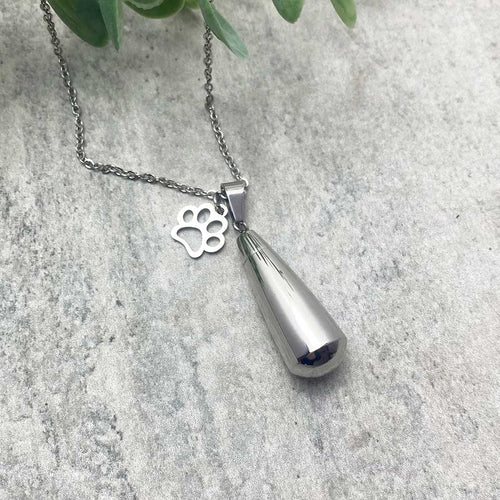 Paws Teardrop Cremation Ashes Memorial Urn Necklace