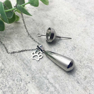 Paws Teardrop Cremation Ashes Memorial Urn Necklace