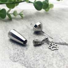 Load image into Gallery viewer, Paws Teardrop Cremation Ashes Memorial Urn Necklace
