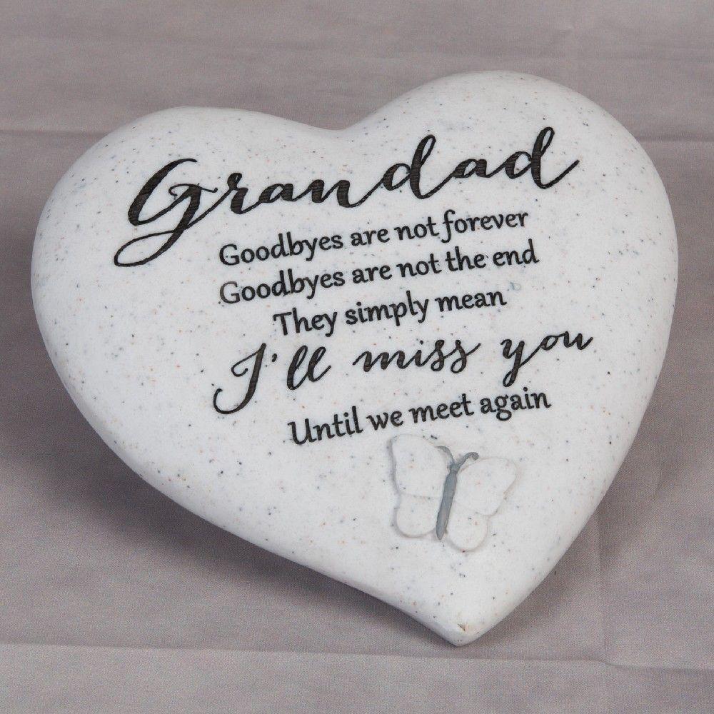 Outdoor Memorial Tribute. Heart Shaped Stone. Butterfly Mofit. 'Grandad'.