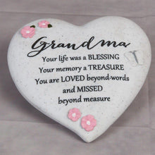 Load image into Gallery viewer, Outdoor Memorial Tribute. Heart Stone. Pink Flower / Butterfly Mofits. &#39;Grandma&#39;.