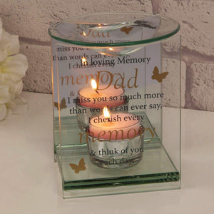 Remembrance Essential Oil Warmer, Glass, Butterfly Motif. 'Dad'