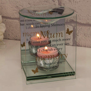Remembrance Essential Oil Warmer, Glass, Butterfly Motif. 'Mum'